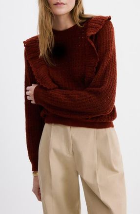 Mango Openwork Sweater in Burnt Orange at Nordstrom, Size Medium