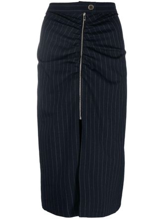 Sandro Deluca front zip-fastening midi skirt - women - Virgin Wool/Polyester/Viscose/Elastane - 36 - Blue