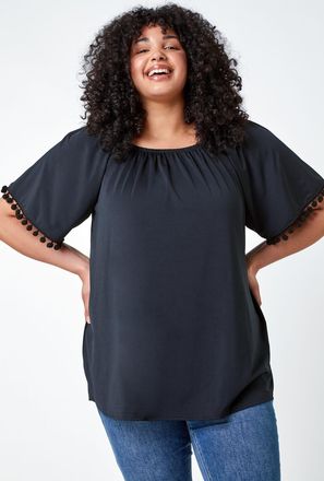 Roman Pom Pom Trim Stretch Bardot Top