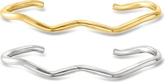 RS Pure by Ross-Simons Italian Sterling Silver and 18kt Gold Vermeil Jewelry Set: 2 Wavy Cuff Bracelets