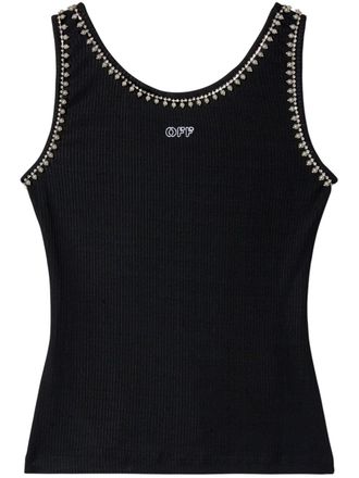 Off-white Tanktop verfraaid met parels - Zwart