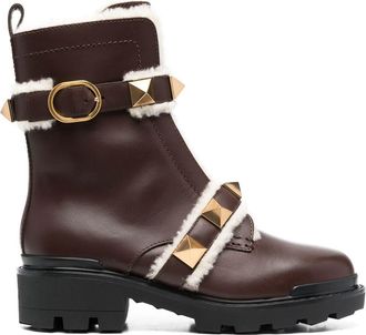 Valentino Garavani Rockstud-embellished biker boots - women - Leather - 38 - Brown