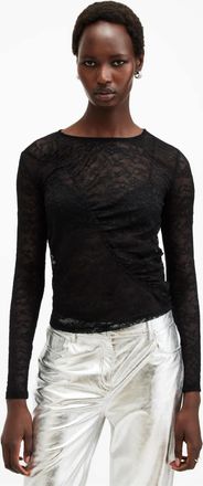 AllSaints Polyester Edana Lace Long Sleeve Slim Fit Top, Size: 12