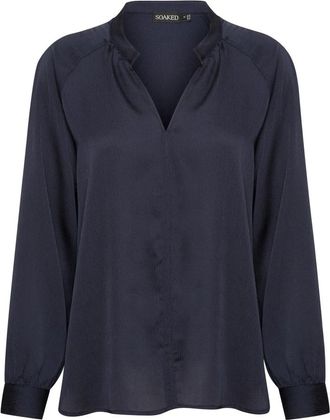 Soaked In Luxury Elegante Night Sky Blouse - Dames - Blouses - Blauw - M - Overhemden