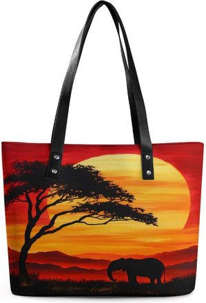 Generic Sunset with African Elephants Tote Bags for Women Cute Shoulder Purses Handbags