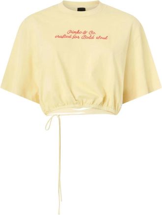 Pinko Caldes Maglia Jersey Ricamo - Dames - T-shirts - Geel - S - Katoen - Tops