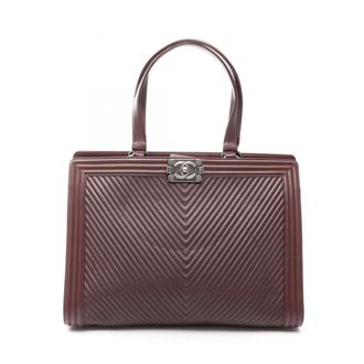 Chanel Bordeaux Leather Handbag Tote Bag (Pre-Owned)