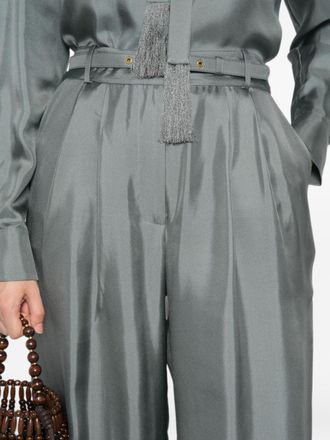 Zimmermann Pleated Wide-Leg Silk Trousers - Sage