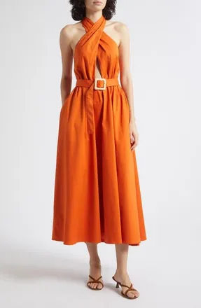 Reiss Rowe Belted Halter Maxi Dress in Orange at Nordstrom, Size 12