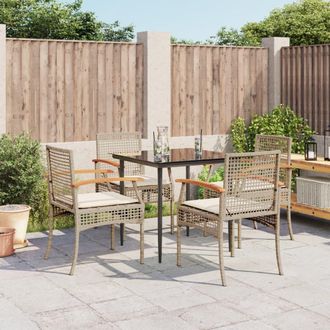 vidaXL Set Comedor De Jard&iacute;n 5 Pzas Con Cojines Rat&aacute;n Sint&eacute;tico Beige Vidaxl