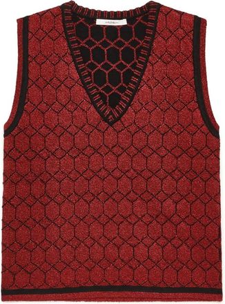 Maliparmi Jacquard 3D Vest - Dames - V-hals truien - Rood - XS - Polyester - Truien & Vesten
