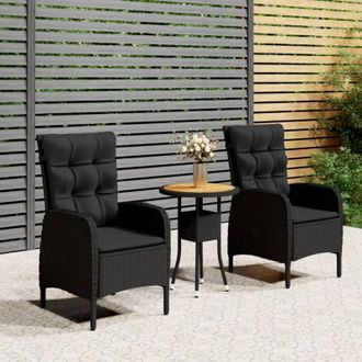 vidaXL Juego De Comedor Para Jard&iacute;n 3 Piezas Rat&aacute;n Sint&eacute;tico Negro Vidaxl