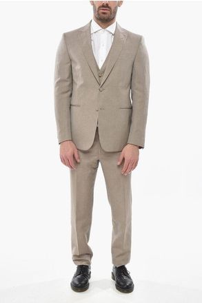 Corneliani CODE 3-Piece Suit in Linen Blend with Peak Lapel size 52