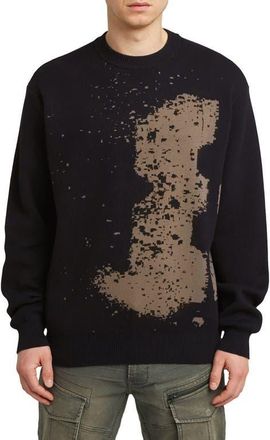G-Star Sprayed 89 Relaxed Organic Cotton Crewneck Sweater in Dark Black at Nordstrom, Size Xx-Large