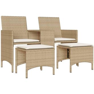 vidaXL Sof&aacute; De Jard&iacute;n 2 Plazas Con Mesa Y Taburetes Rat&aacute;n Pe Beige Vidaxl