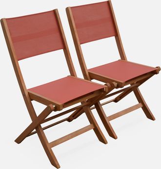 Sweeek Sweeek - Silla De Jard&iacute;n Plegable De Madera De Eucalipto, Set De 2, Almeria, Terracotta, 50x58.7x89 Cm