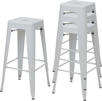 Hhg [nunca Usado] Juego De 4 Taburetes De Bar Hhg-844, Taburete De Bar Taburete De Mostrador, Metal Dise&ntilde;o Industrial Apilable, Blanco