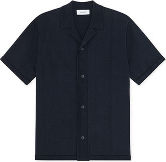 Les Deux Emmett Arabesque Knit Cotton Camp Shirt in Dark Navy at Nordstrom, Size Xx-Large