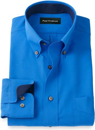 Paul Fredrick Non-iron Cotton Solid Dress Shirt With Contrast Trim