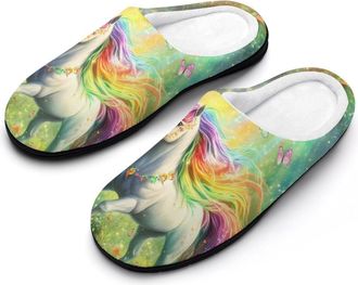 Generic Rainbow Unicorns Butterfly Cotton Slippers for Women Indoor Outdoor Slipper Slip-On Memory Foam Home Shoes