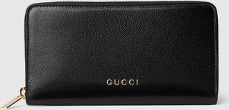 Gucci Zip Around Wallet With Gucci Lettering, Black, Leather