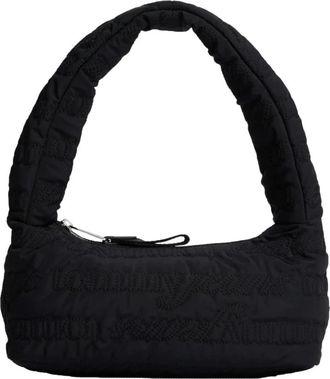 Tommy Jeans Gewatteerde schoudertas met retro borduurwerk - Dames - Handtassen - Zwart - ONE Size - Polyester - Tassen