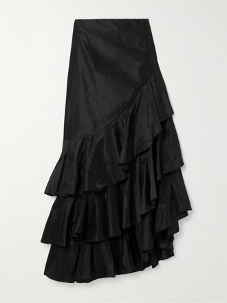 Johanna Ortiz Gonna Maxi Asimmetrica In Seta Con Ruches Spirit Of Exploration - Nero