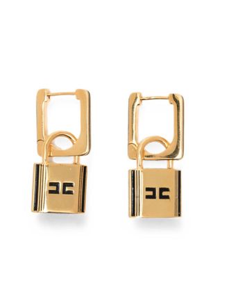 Elisabetta Franchi Golden Padlock Drop Earrings