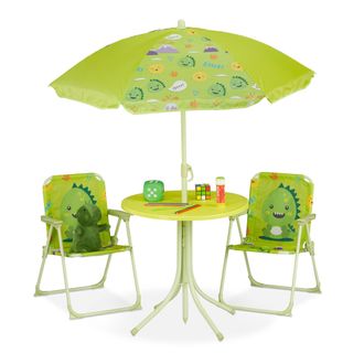 Relaxdays Relaxdays - Mobiliario Infantil Jard&iacute;n, Estampado Monstruo, Sombrilla De Playa, Sillas Plegables, Mesa Para Ni&ntilde;os, Verde