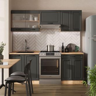 Vicco Mueble De Cocina R-line, Casa De Campo Antracita/roble Dorado, 200 Cm, Et Roble