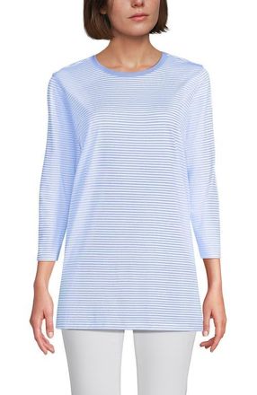 Lands End 3/4 Sleeve Cotton Supima Tunic in Light Sea Blue Micro Stripe at Nordstrom, Size X-Large P