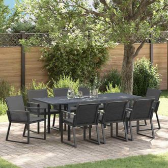 vidaXL Conjunto De Comedor De Jard&iacute;n 9 Pcs Negro Rat&aacute;n Sint&eacute;tico Vidaxl