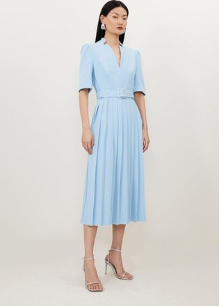 Karen Millen Structured Crepe Forever Pleated Midi Dress