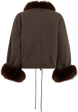 Pinko Faux Fur-Trimmed Cotton Jacket - Brown
