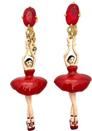 Les N&eacute;r&eacute;ides Red Ballerina And Stone Clip On Earrings