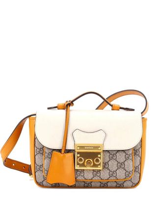 Gucci Padlock Front Pocket Flap GG Coated Canvas and Leather Mini shoulder bag - Neutrals