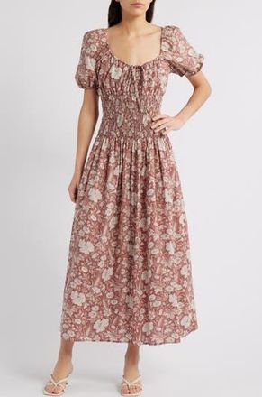 Faithfull The Brand Beatrice Floral Print Cotton Midi Dress in Sun Flora at Nordstrom Rack, Size X-Small