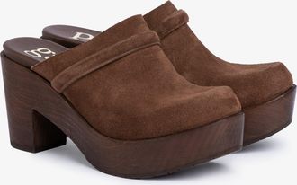 Pedro Garcia Midi heel wood clog in brown suede | Della | Fall winter 26 |