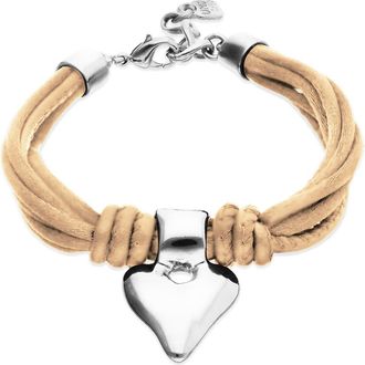 UNOde50 Silk-Effect Thread Blend Bracelet with Beige Leather and Silver Heart Detail at Nordstrom, Size Medium