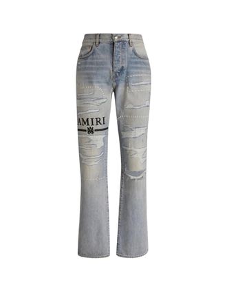 Amiri Mens Amiri MA Bar Logo Straight Fit Stone indigo Blue Denim Jeans - Grey - Size: 32/32