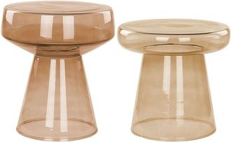 Beliani Set of 2 Side Tables LAGUNA/CALDERA Glass Golden Brown