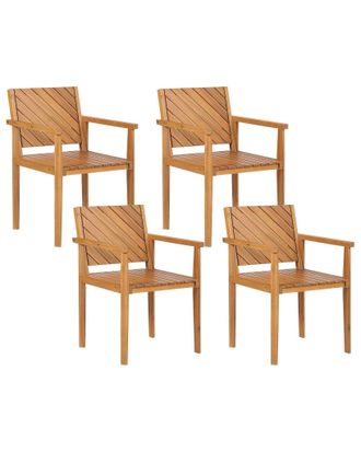 Beliani Set Di 4 Sedie Da Giardino Tradizionali In Legno Di Acacia Con Braccioli Baratti