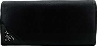Prada Saffiano Black Leather Long Wallet (Bi-Fold) (Pre-Owned)