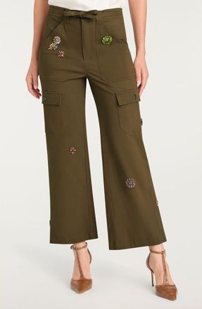 Cinq &agrave; Sept Michelle Retro Love Embellished Cargo Pants in Dark Olive Multi at Nordstrom, Size 10