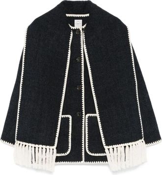 Toteme Donkergrijs Melange Geborduurde Sjaaljas - Dames - Ponchos - Grijs - S - Wol - Jassen
