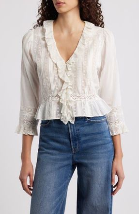 D&ocirc;en Eldoris Lace Detail Organic Cotton Top in Salt at Nordstrom, Size Xx-Small