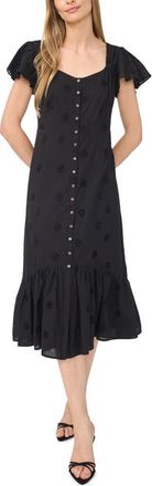 CeCe by Cynthia Steffe Eyelet Flutter Sleeve Button Down Midi Dress in Rich Black at Nordstrom, Size 10
