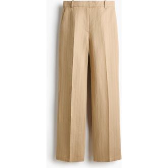 H&M Tailored Linen-blend Trousers in Beige/pinstriped at Nordstrom, Size 8