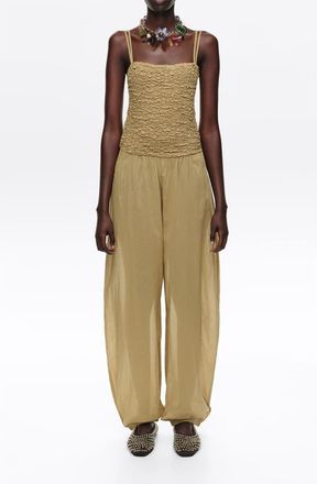 Bimba & Lola Cotton Gathered Balloon Jumpsuit in Khaki at Nordstrom, Size Xx-Small