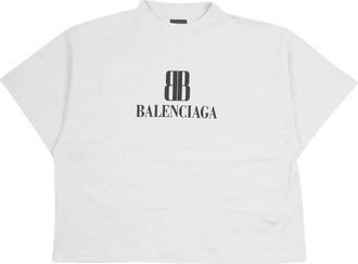 Balenciaga Cropped Logo T-Shirt - Dames - T-shirts - Wit - L - Katoen - Tops